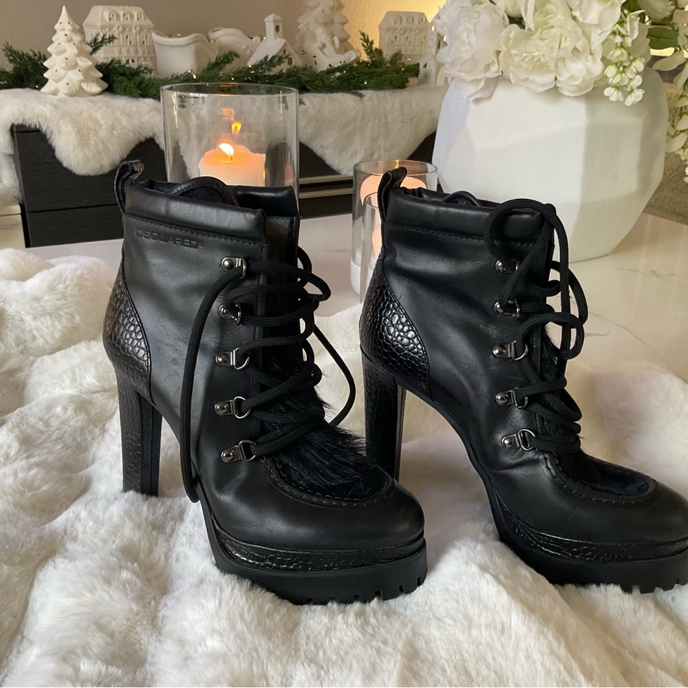 Dsquared 2 leather and cowhide gorgeous black boots